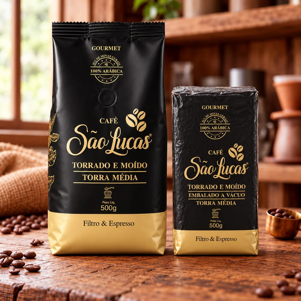Café São Lucas Gourmet 500 g no pacote comum e embalado a vácuo