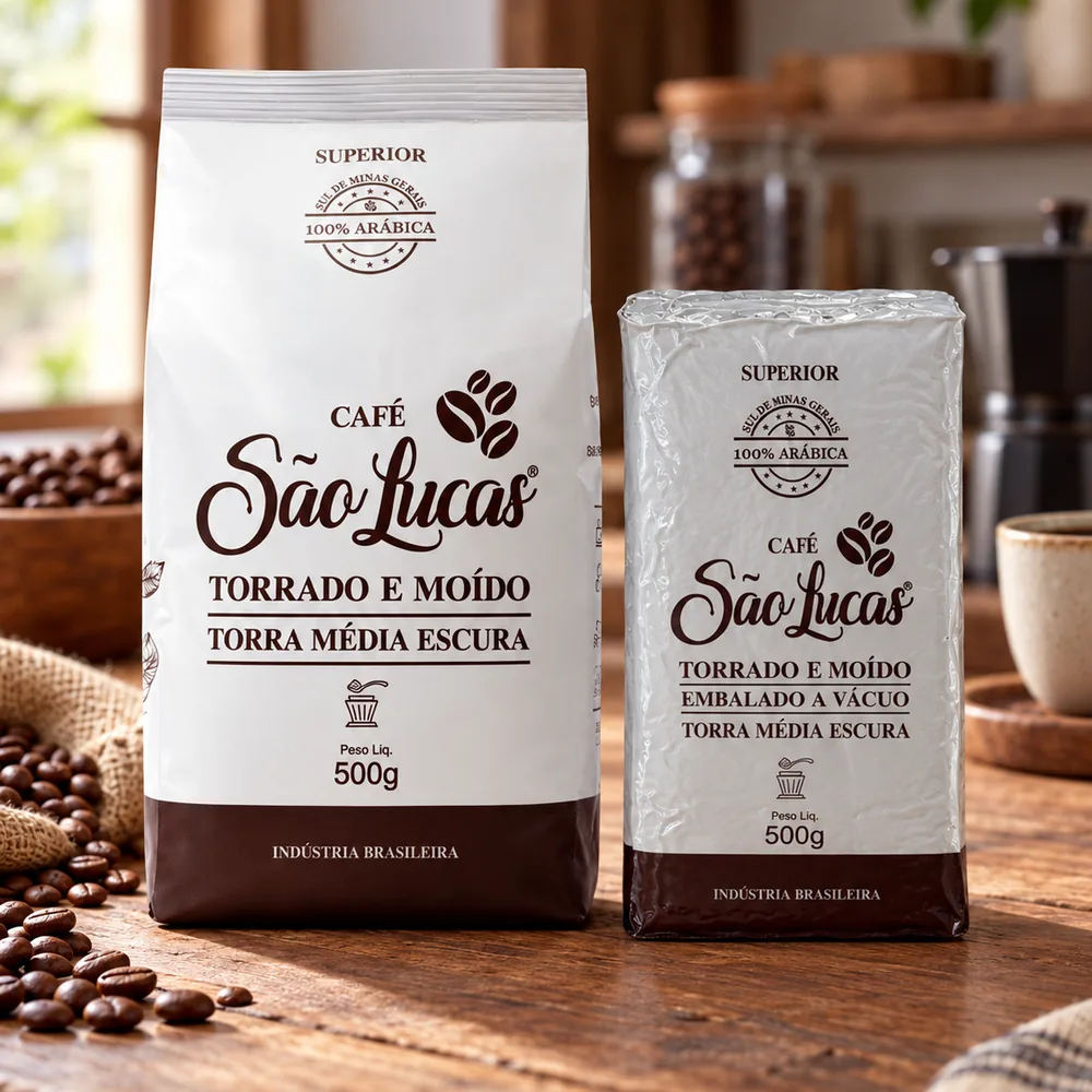Café São Lucas Superior 500 g no pacote comum e embalado a vácuo